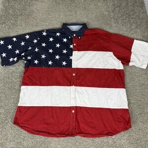 RedHead Shirt Mens 3XL American Flag Stars Stripes Cotton Button Front USA